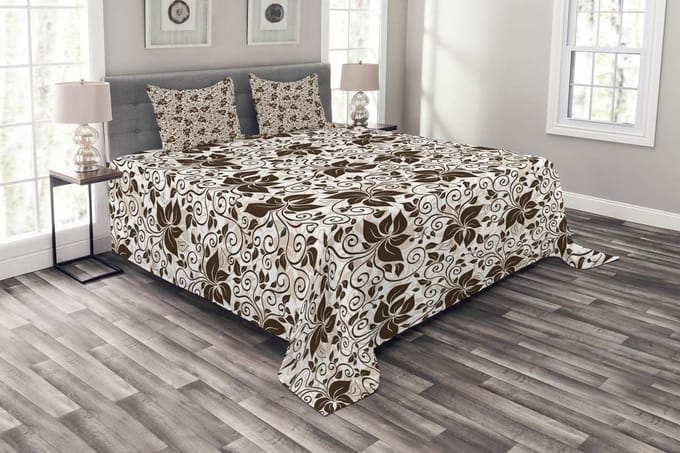 ABAKUHAUS Sprei-Set 220x220 cm – donkerbruin/wit, 2 kussenslopen