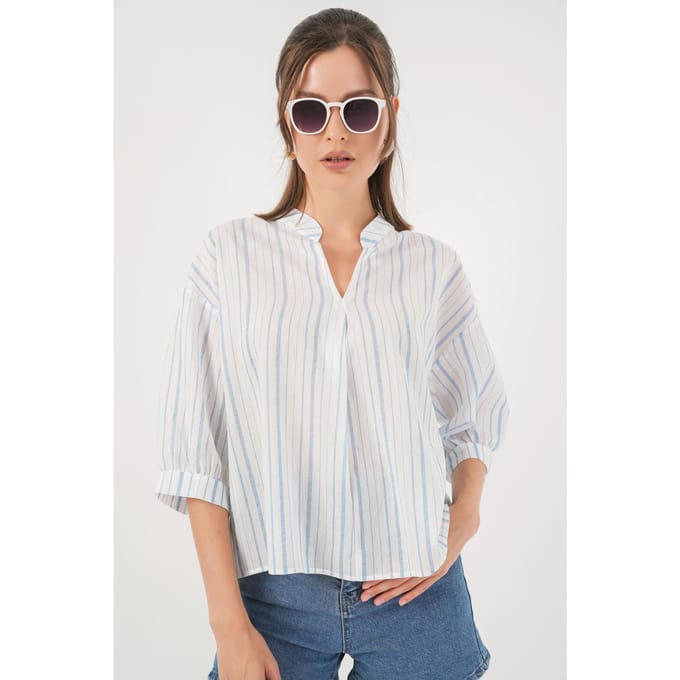 Gestreepte V-hals Blouse