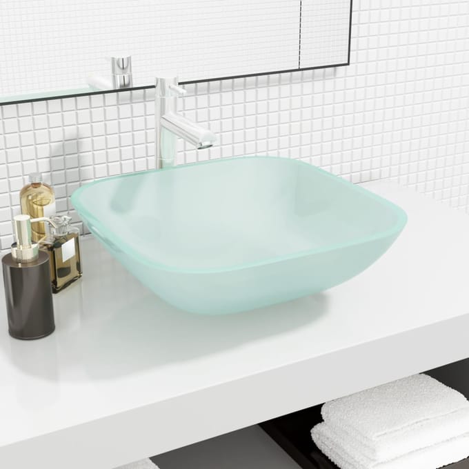 vidaXL - Wasbak - 42x42x14 - cm - glas - mat