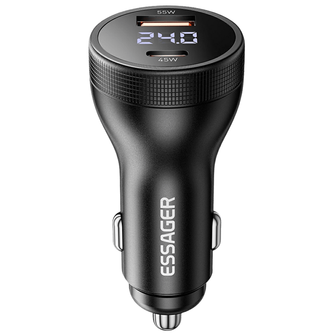 Essager 100W USB-A + USB-C Snellader met Display Zwart