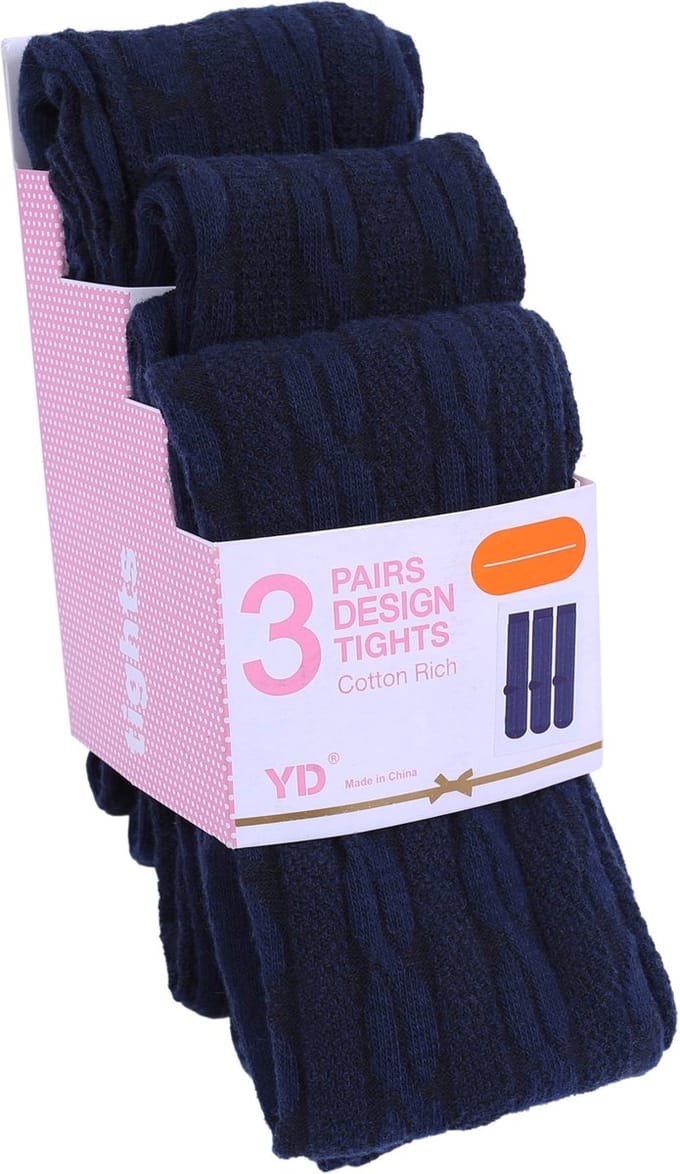 3x marineblauwe panty met patroon