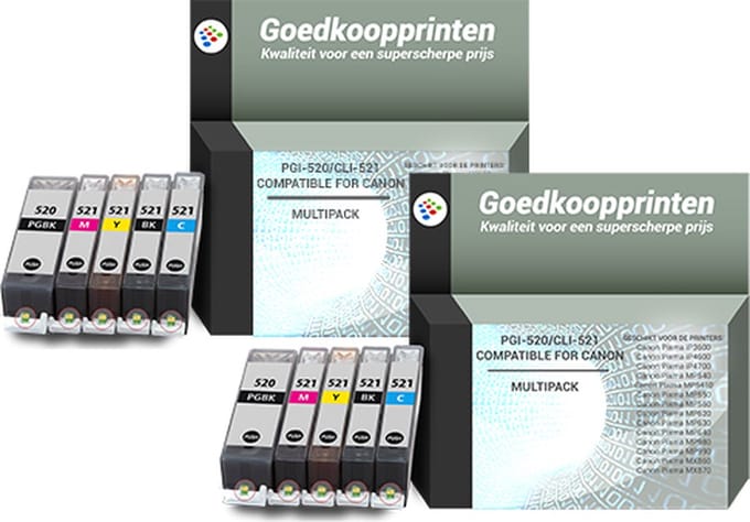 Huismerk Canon PGI520 / CLI521 inkt cartridges 2 x 5 Kleuren Multipack (126 ml)