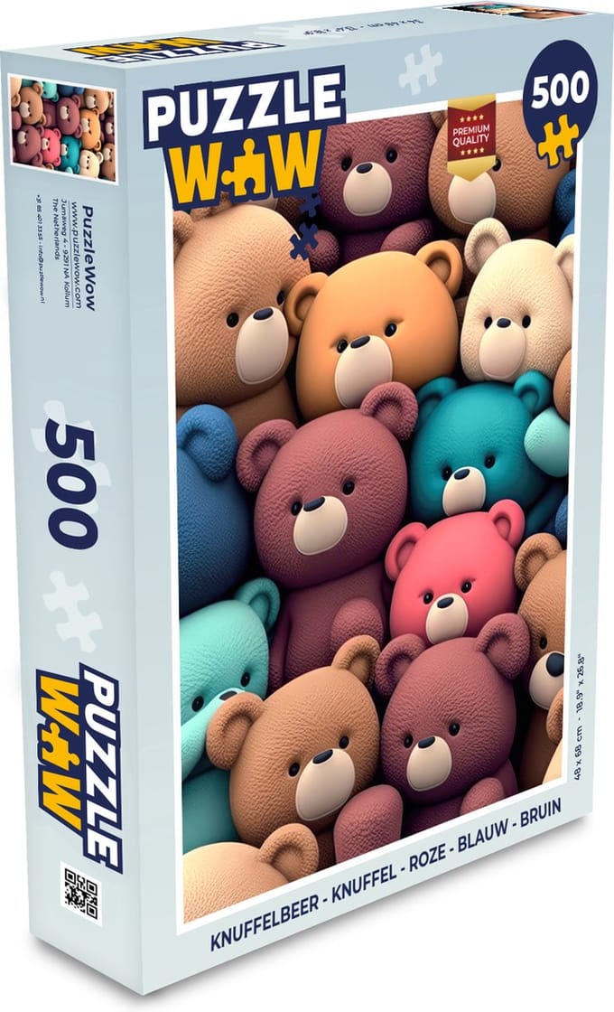 Puzzel Knuffelbeer - Knuffel - Roze - Blauw - Bruin - Kind - Legpuzzel - Puzzel 500 stukjes