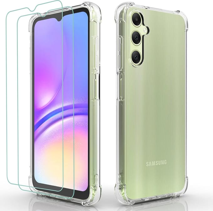 Anti-Shock silicone hoesje met 2 Pack Tempered glas Screen Protector Geschikt voor: Samsung Galaxy A05s