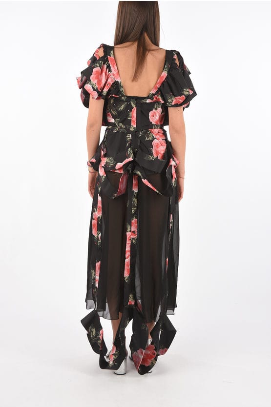 MM0 jurk met bloemenprint en illusie-halslijn en uitsparingen in Multicolor