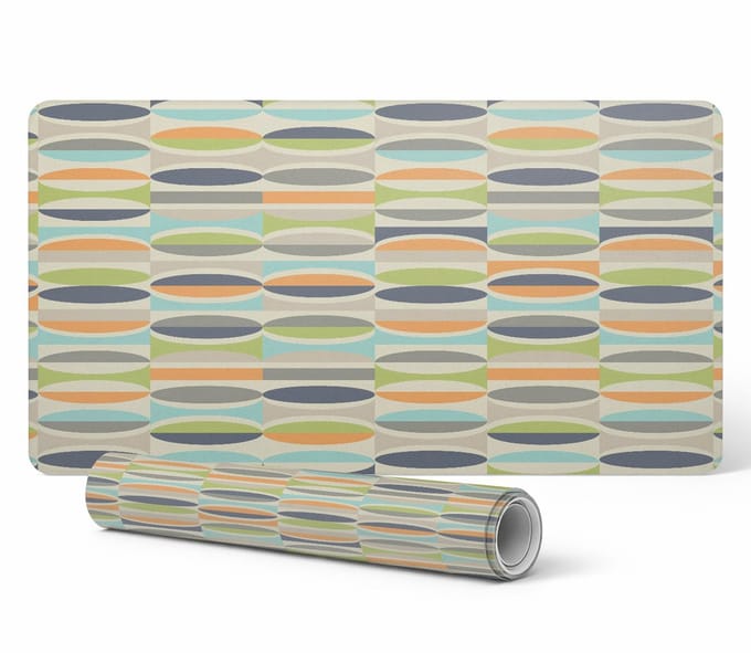Duurzame, antislip bureaumat, ovaal met retro design, 90x45 cm