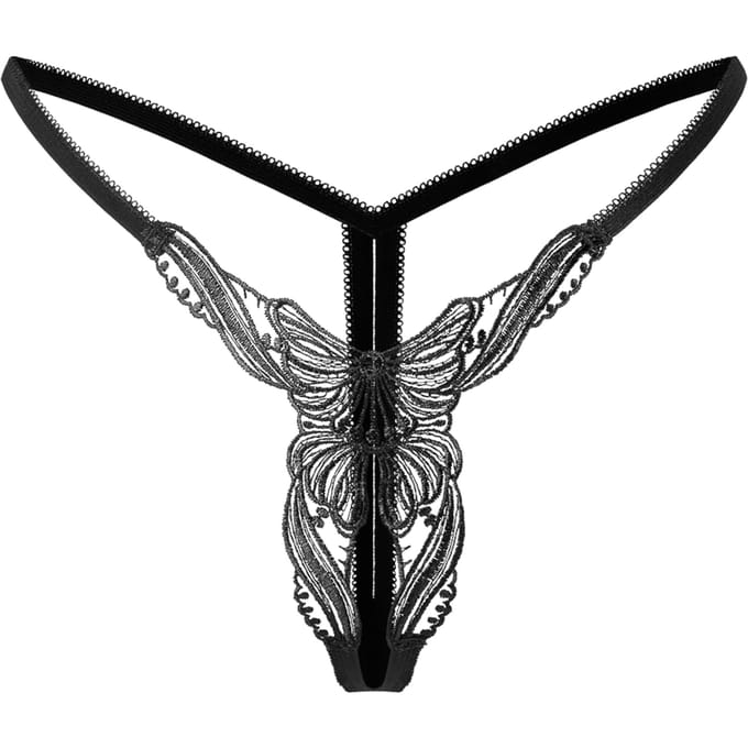Amorable - Erotische String - Luxe Kanten String Met Open Kruis en Vleugel Motief - Zwart - One Size