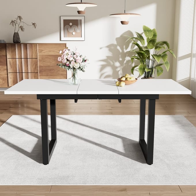 MODFU Uitschuifbare Eettafel - Industriële Stijl - MDF En Metaal - Wit En Zwart