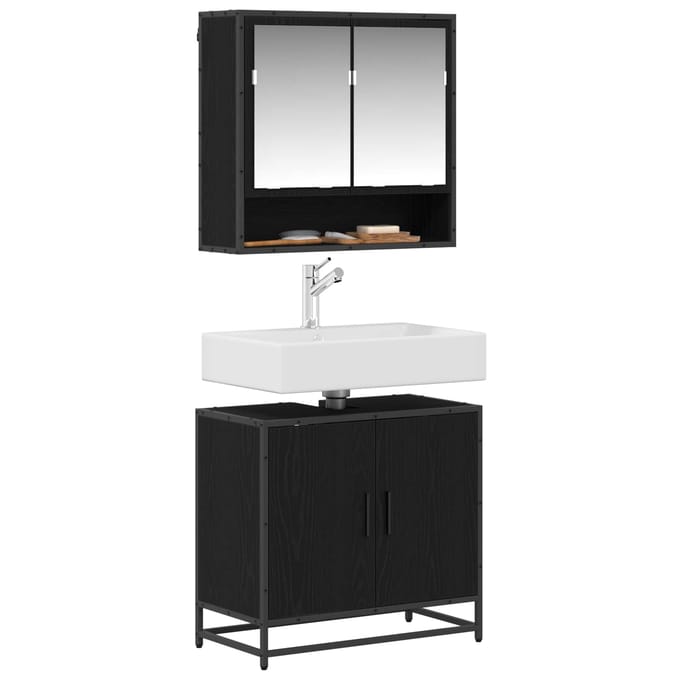 vidaXL - Badkamermeubel - Set - 2 - st - Zwart - Eiken - 65 - x - 33 - x - 60 - cm