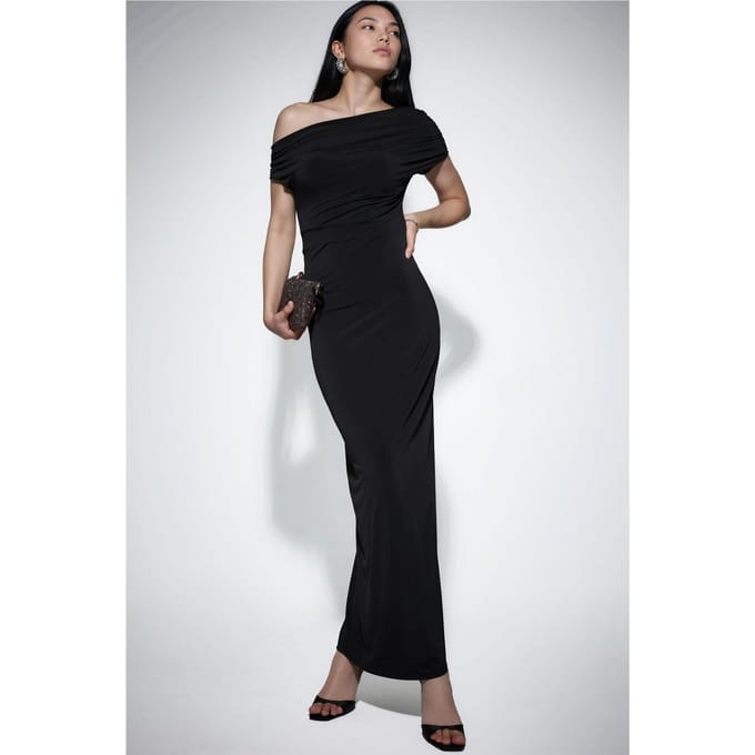 Asymmetrische Kraag Slim Fit Maxi Jurk