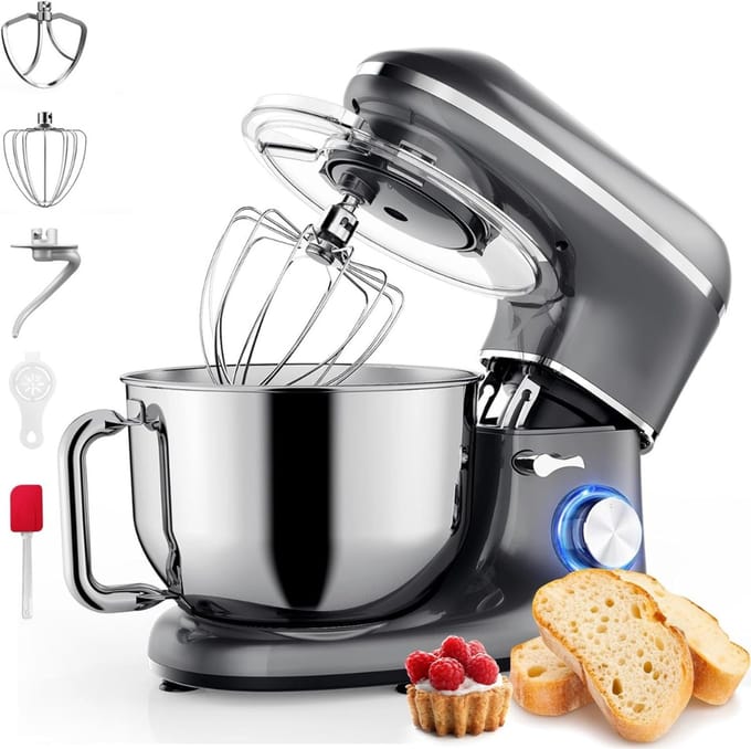 Zyrex® Mixer met Mengkom - Keukenmachine - Handmixer -Grijs - 38cm x 24cm x 32cm