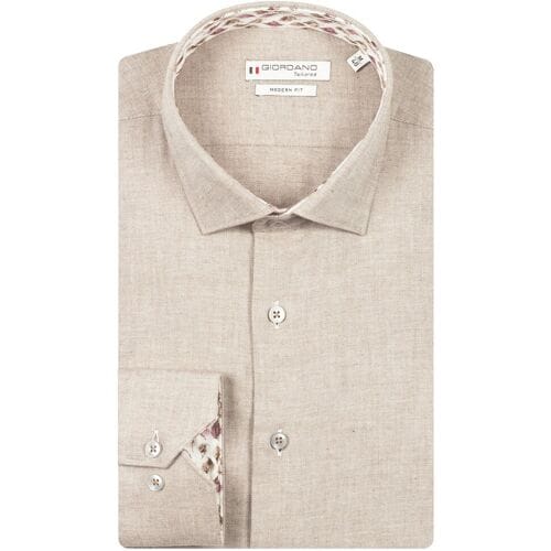 Giordano Overhemd Maggiore Wooltouch Mélange Flanel Twill Donker Bruin / male