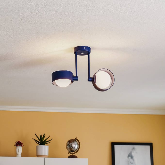 Argon Plafondlamp Mado van staal, blauw, 2-lamps