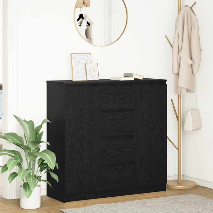 vidaXL - Dressoir - met - lades - 100,5x35x98,5 - cm - spaanplaat - zwart - eiken