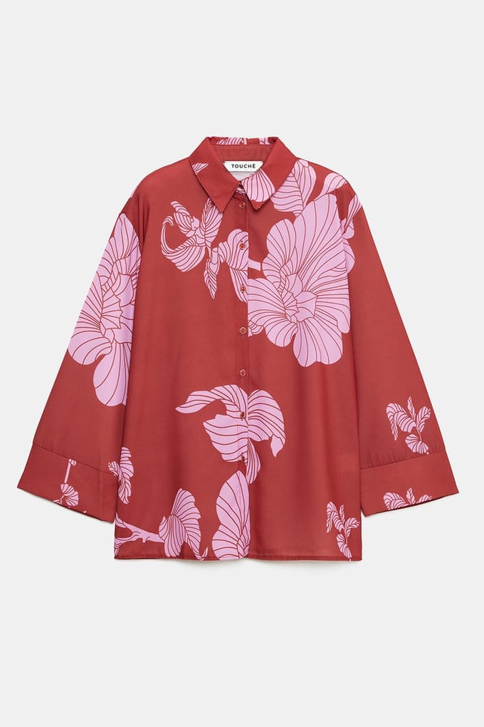 Touché Privé - Satijnen blouse met print - Roze - Dames
