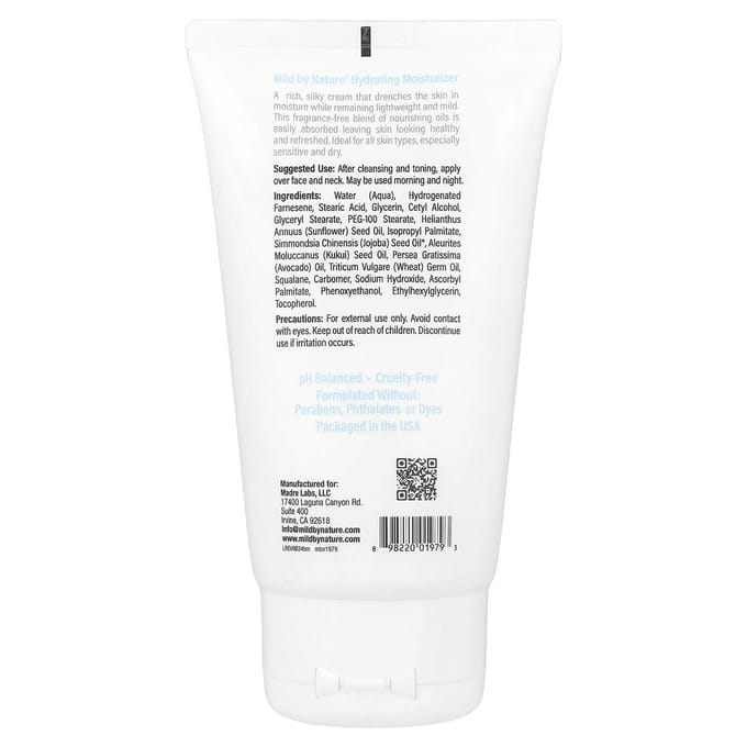 Crème hydratante pour le visage Mild By Nature, sans parfum, 4,5 fl oz (134 ml) white