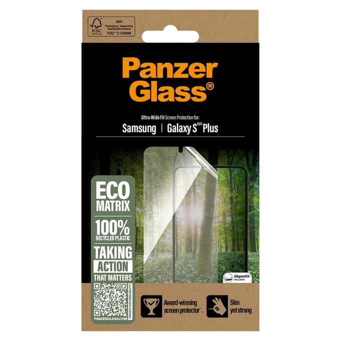 PanzerGlass Matrix Recycled Ultra-Wide Fit Anti-Bacterial Screenprotector incl. applicator voor de Samsung Galaxy S25 Plus