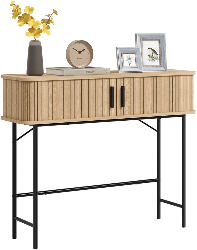 HOMCOM Consoletafel - Bewerkt hout - 100x30x80cm - Eiken