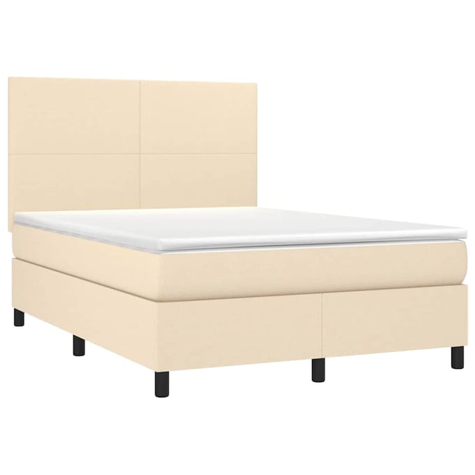 vidaXL - Boxspring - met - matras - en - LED - stof - crèmekleurig - 140x200 - cm