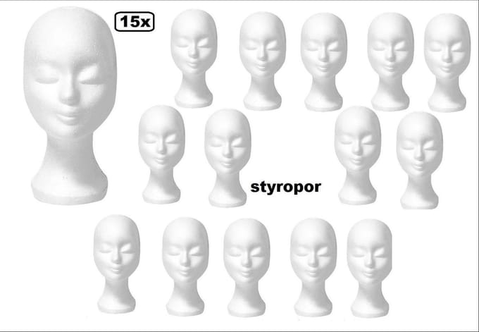 Pruikenhouder tempex wit (styropor) per 15 stuks