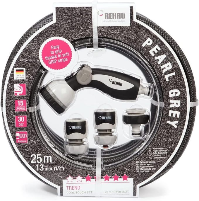 Tuinslangset 25 m - 13 mm - Grijs/Zwart, Drukvast en Flexibel