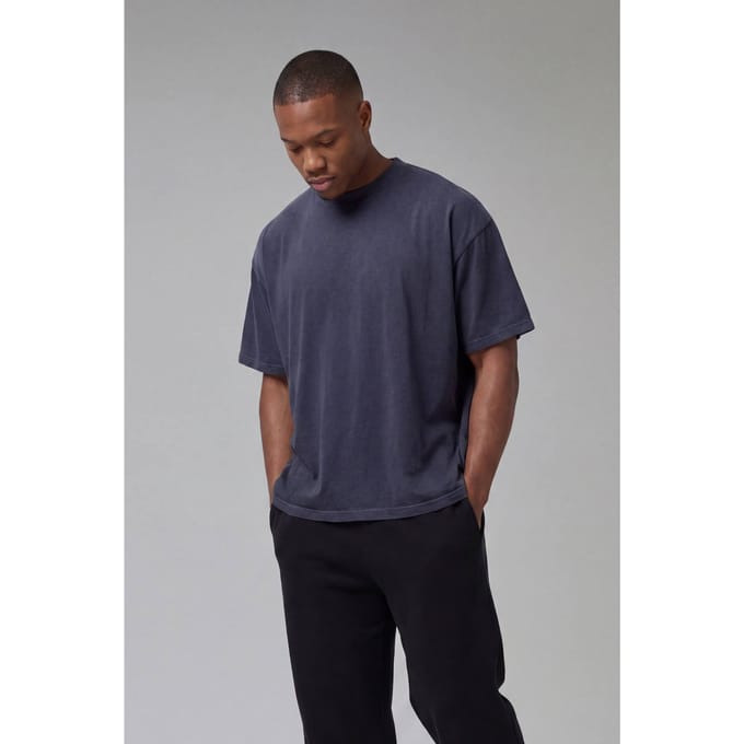 One More Rep Gewassen Oversized Verlengde Hals T-shirt | Navy | Size Medium