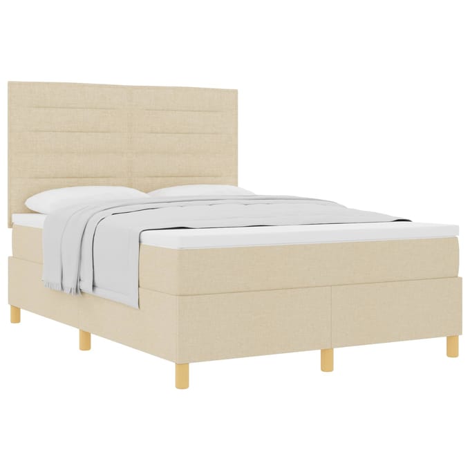vidaXL - Boxspring - bed - met - matras - met - hoofdeinde - Crème - 140 - x - 190 - cm - Stof