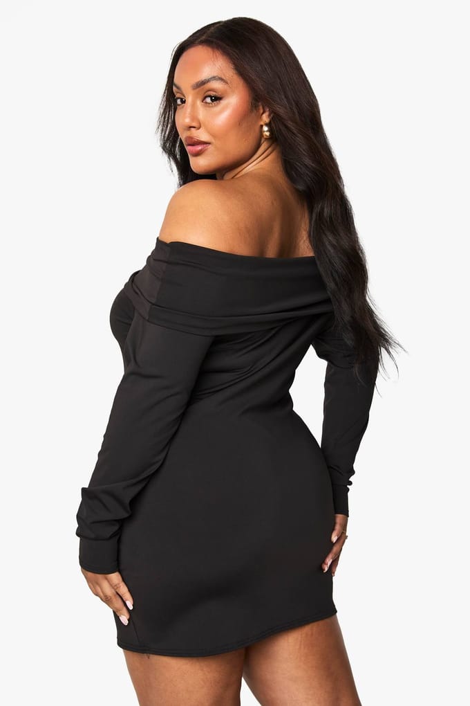 boohoo Dames Plus sculpt Bardot mini dress | Zwart | Maat: 54