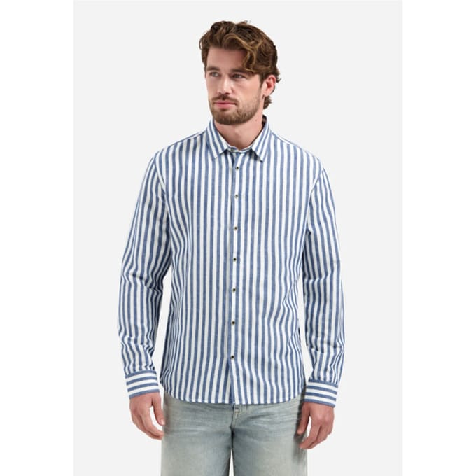 No Excess Shirt vertical big stripe with linen dessin
