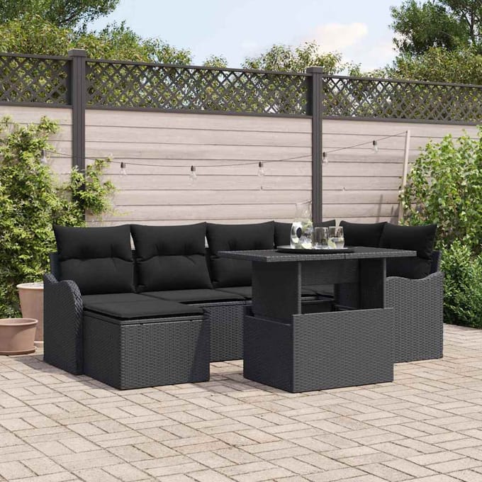 vidaXL - Tuinbank - Set - 7 - st - Zwart - [Synthetisch]: - Poly - Riet