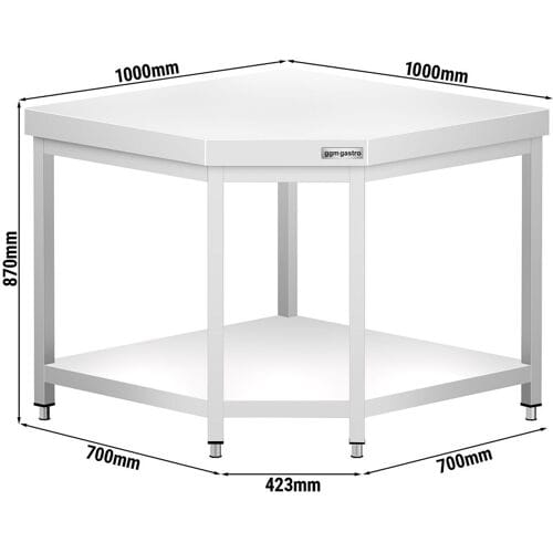 GGM Gastro Edelstahl Eckarbeitstisch PREMIUM - 1000x700mm - mit Grundboden Zilver
