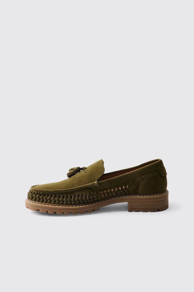 Loafer Met Imitatiesuède Weefsel En Track-zool | Olive | Size 44