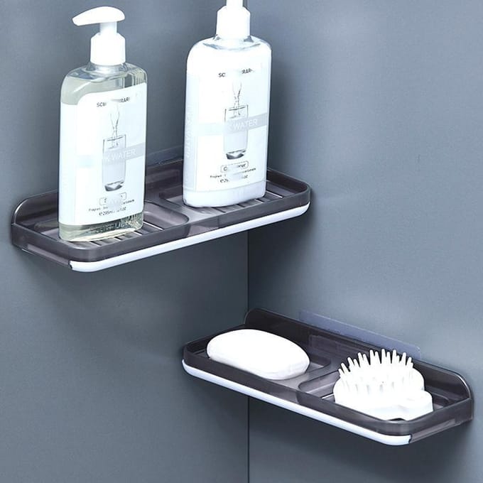 Porte-savon à Double grille, rangement de shampoing, porte-éponge de cuisine et de salle de bains gris