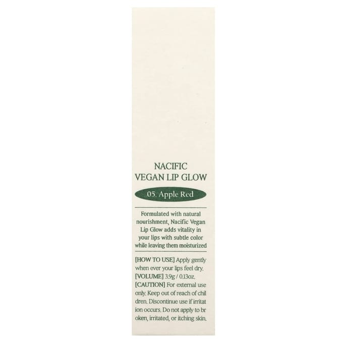 Nacific, Vegan Lip Glow, 05 Apple Red, 3,9 g (0,13 oz) white