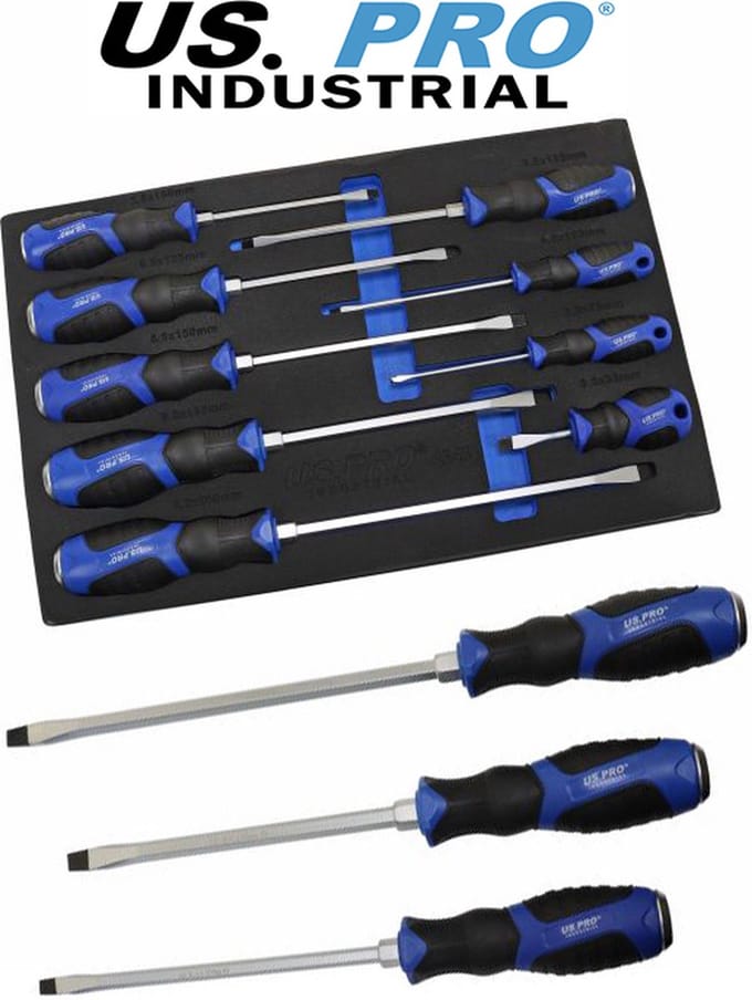 Professionele Sleuf schroevendraaierset 9-delig in foam inlay