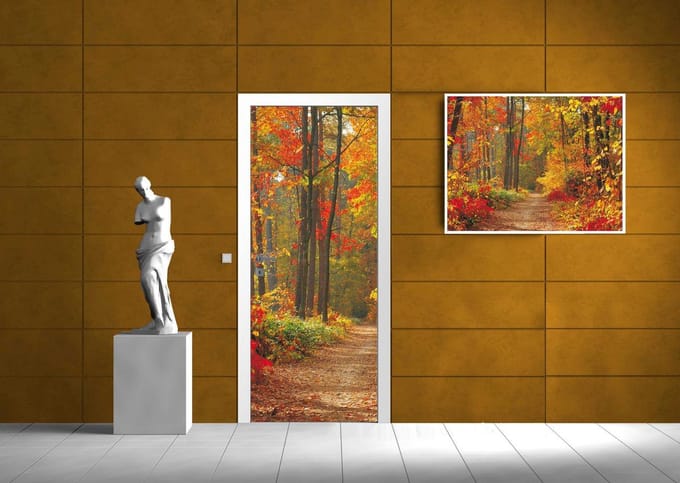Deursticker Muursticker Bos | Oranje | 91x211cm