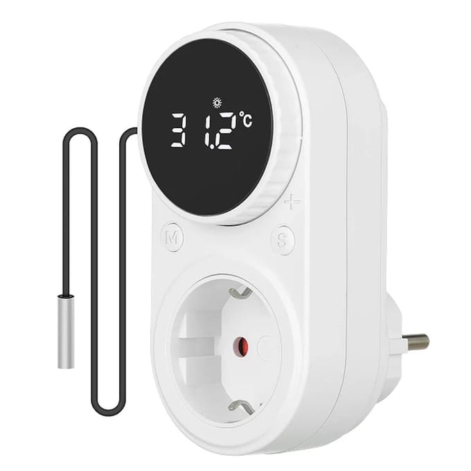 EU Thermostaatknop Temperatuurregelaar Timerstopcontact met Temperatuursensor Digitale Thermostaatschakelaar Verwarming Koeling Regeling wit