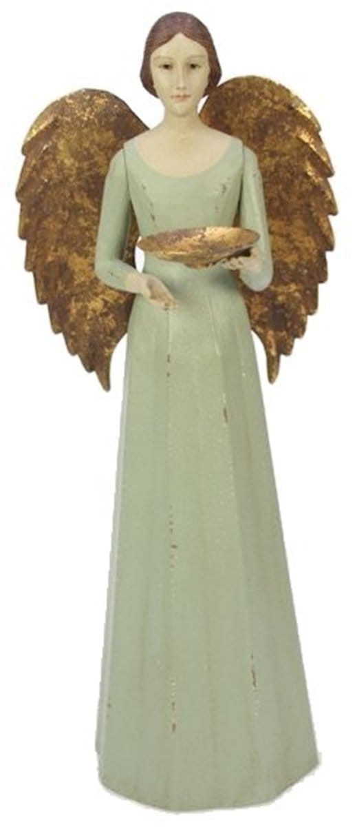 Engel Antique met schaaltje groen 15x14x36cm