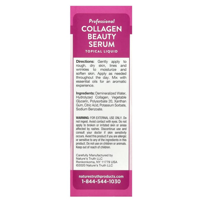 Nature's Truth, Professional Collagen Beauty Serum, Unscented, 1 fl oz (30 ml) white
