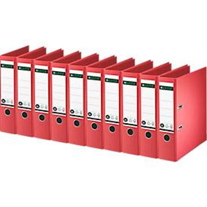 LEITZ® ordner 1007/1008, A4, rugbreedte 80 mm, 10 stuks, rood