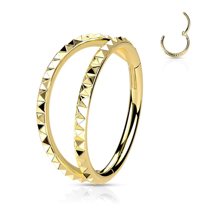 Piercing PVD Pyramid Cuts Chevron double lined 1.2x8 - goud - LMPiercings