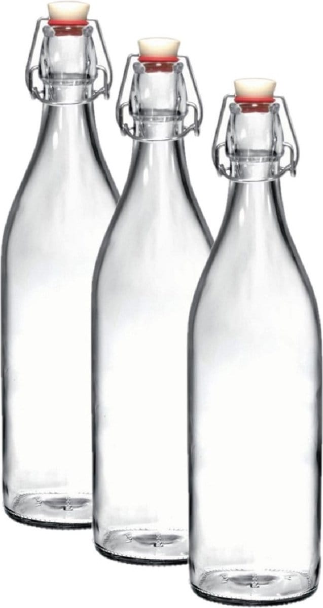 Bormioli Rocco beugelfles / waterfles - 3x - 1000 ml - transparant - weckfles - Karaffen