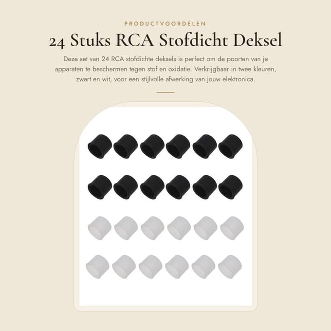Dailygoods - 24 Stuks RCA Stofdicht Deksel Siliconen Covers (Wit/Zwart)