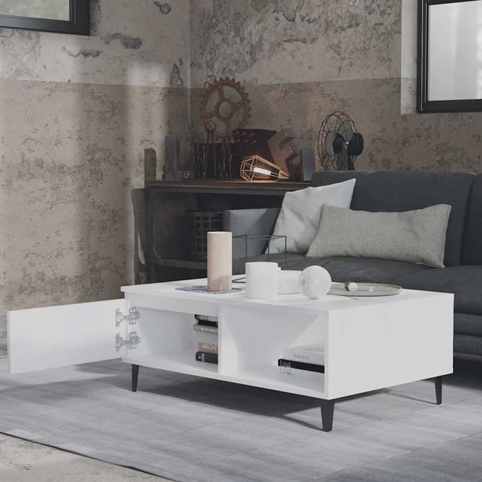 vidaXL - Salontafel - 90x60x35 - cm - bewerkt - hout - wit