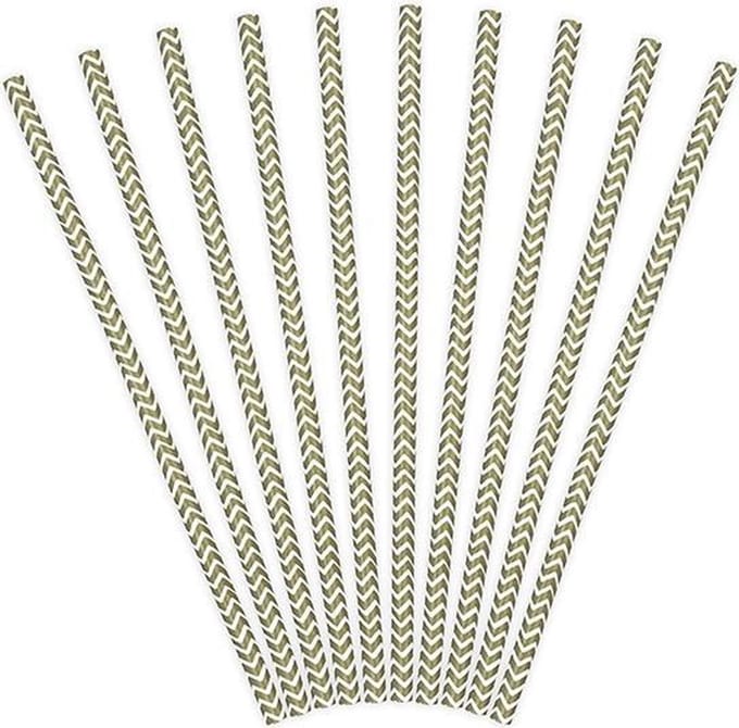 PartyDeco - Rietjes ZigZag Wit/Goud (10 stuks)