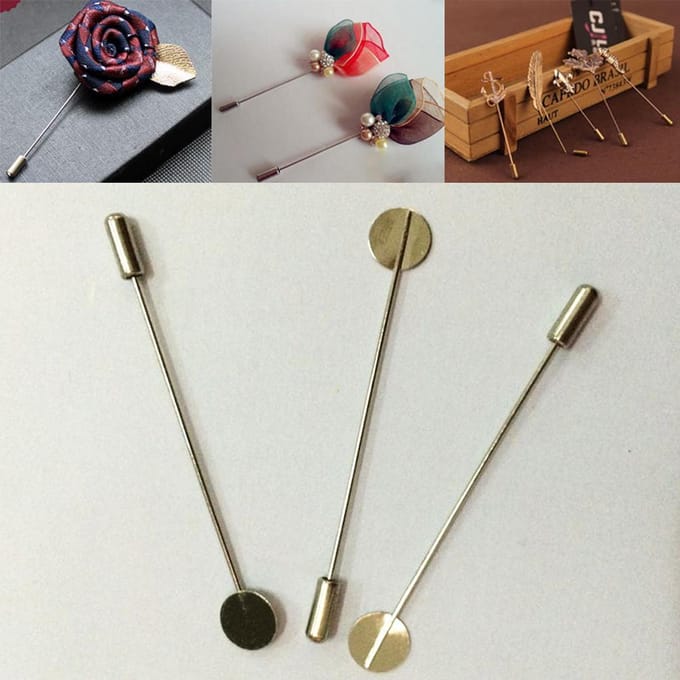 10Pcs Silver Lapel Stick Pin Base Brooch Glue on Collar Suit 10mm zilver