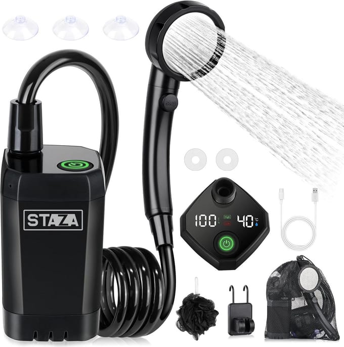 Camping Douche - Oplaadbare Accu - Elektrische Outdoor Douchepomp - Buiten Douche - LED Display - Staza