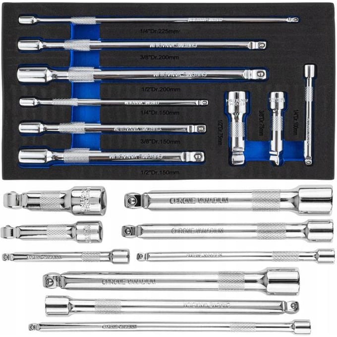 Verstelbare Dopverlengingen Set 1/4" 3/8" 1/2" Cr-V 9 Delig