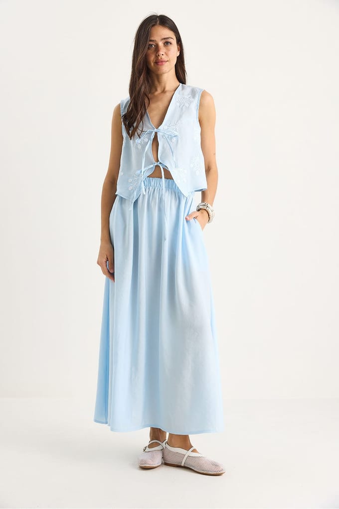 Blouse-rok set met striksluiting