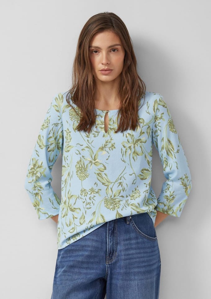 Top van jersey met prints en 3/4 mouwen en knoopsluiting dames s.Oliver